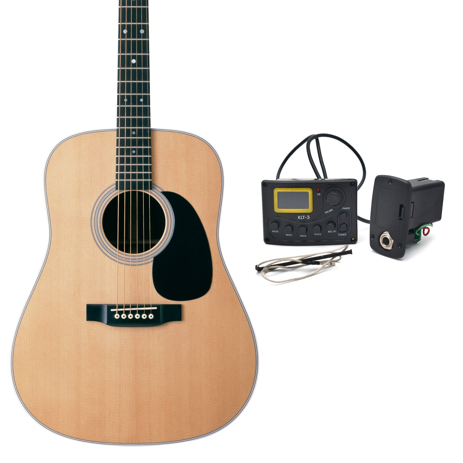 KLT-1 4 Bands Acoustic Guitar Piezo Pickup Kit EQ Preamp LCD Tuner Piezo Pickup Equalizer System for w/ Battery Holder f