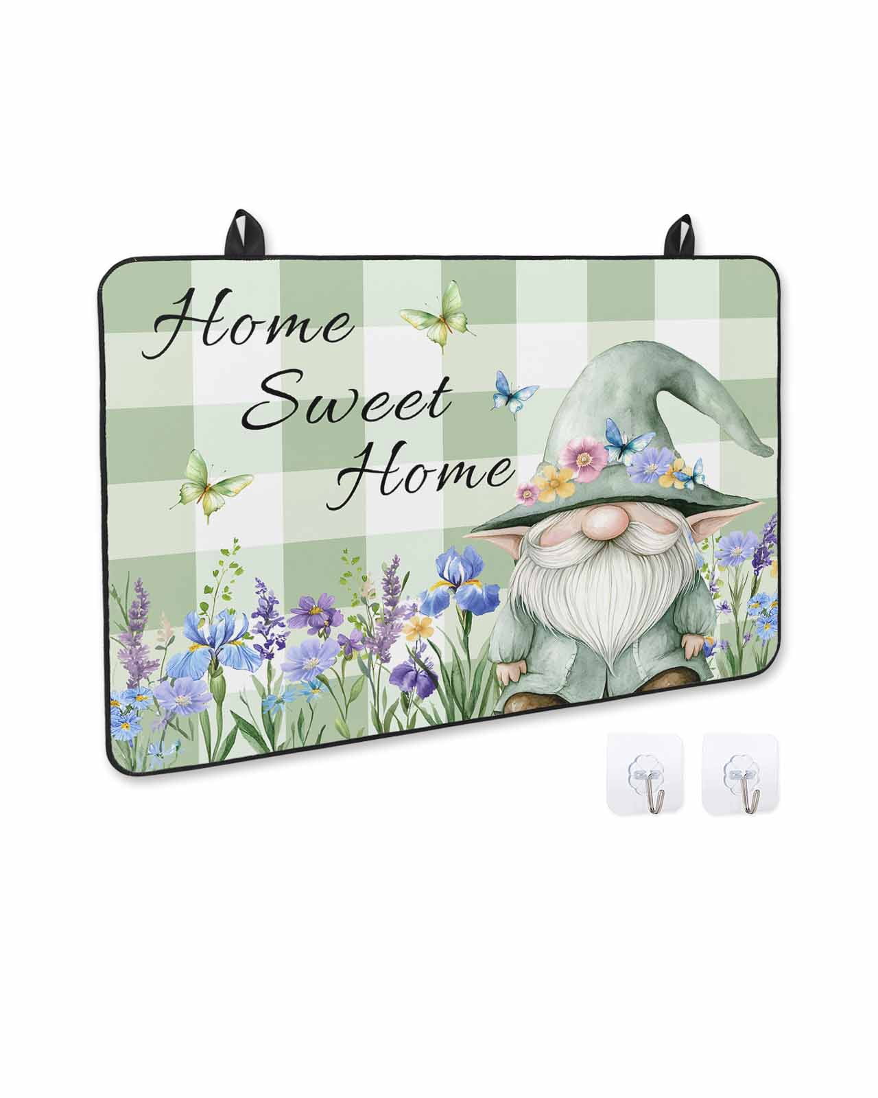 nqOlkjepod Large Induction Cooktop Protector Mat 24"x21", Green Gnomes Stove Top Covers for Electric Stove, Spring Botanical Flowers Buffalo Plaid Stove Burner Cover Mats, Glass Top Stove Cover