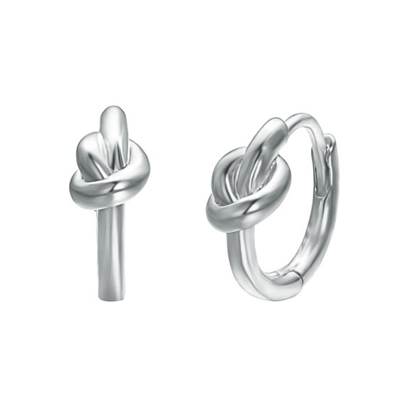 Vogem Thin Knot Hoop Earrings for Women Dainty 14K White Gold Plated Small Huggie Earrings Hypoallergenic Jewelry Gifts