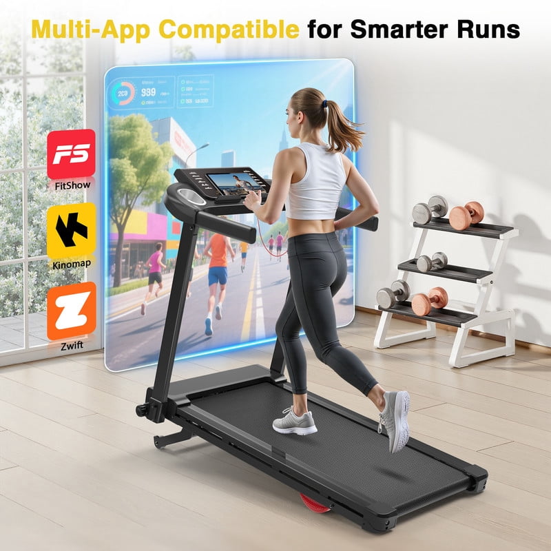 Redliro Foldable Treadmill with Auto Incline, 2.5HP Walking Pad for Home, 15% Incline Treadmill with Handles, 300 lbs Capacity