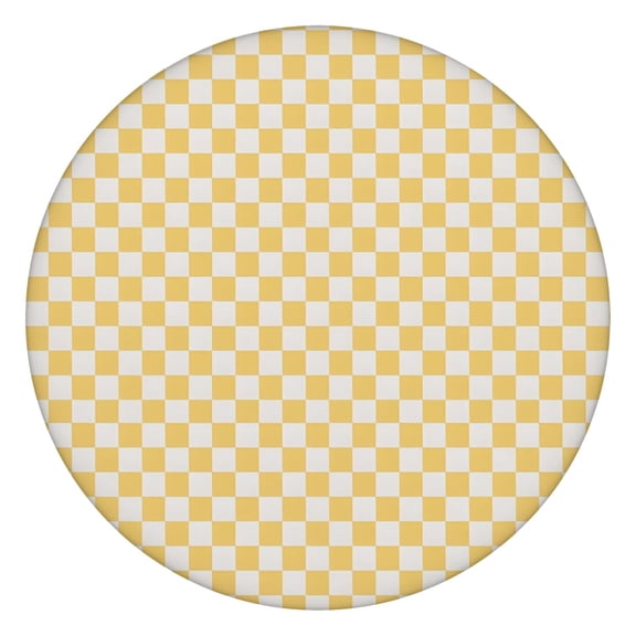Yellow and White Checkerboard Pattern Round Fitted Tablecloth with Elastic Edge,Dining Table Cover Waterproof,Outdoor Round Tablecloth for Camping,Dining,Indoor and Outdoor