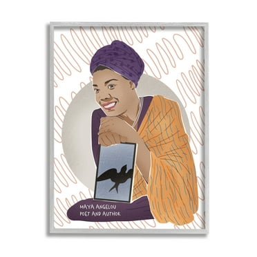 Stupell Industries Maya With Book Over Pattern Female Literary Icon Novelty Painting Gray Framed Art Print Wall Art, 11 x 14