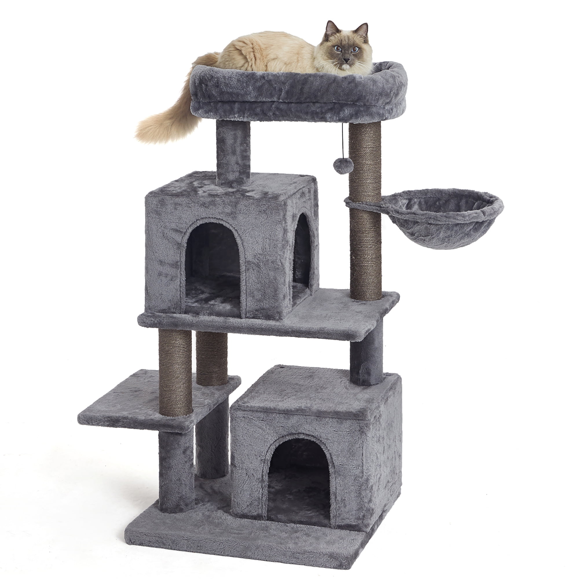 45 Inches Cat Tree Cat Tower Cat Scratching Post With Condos Basket Plush Perches For Kittens Large Cats Walmart Com Walmart Com