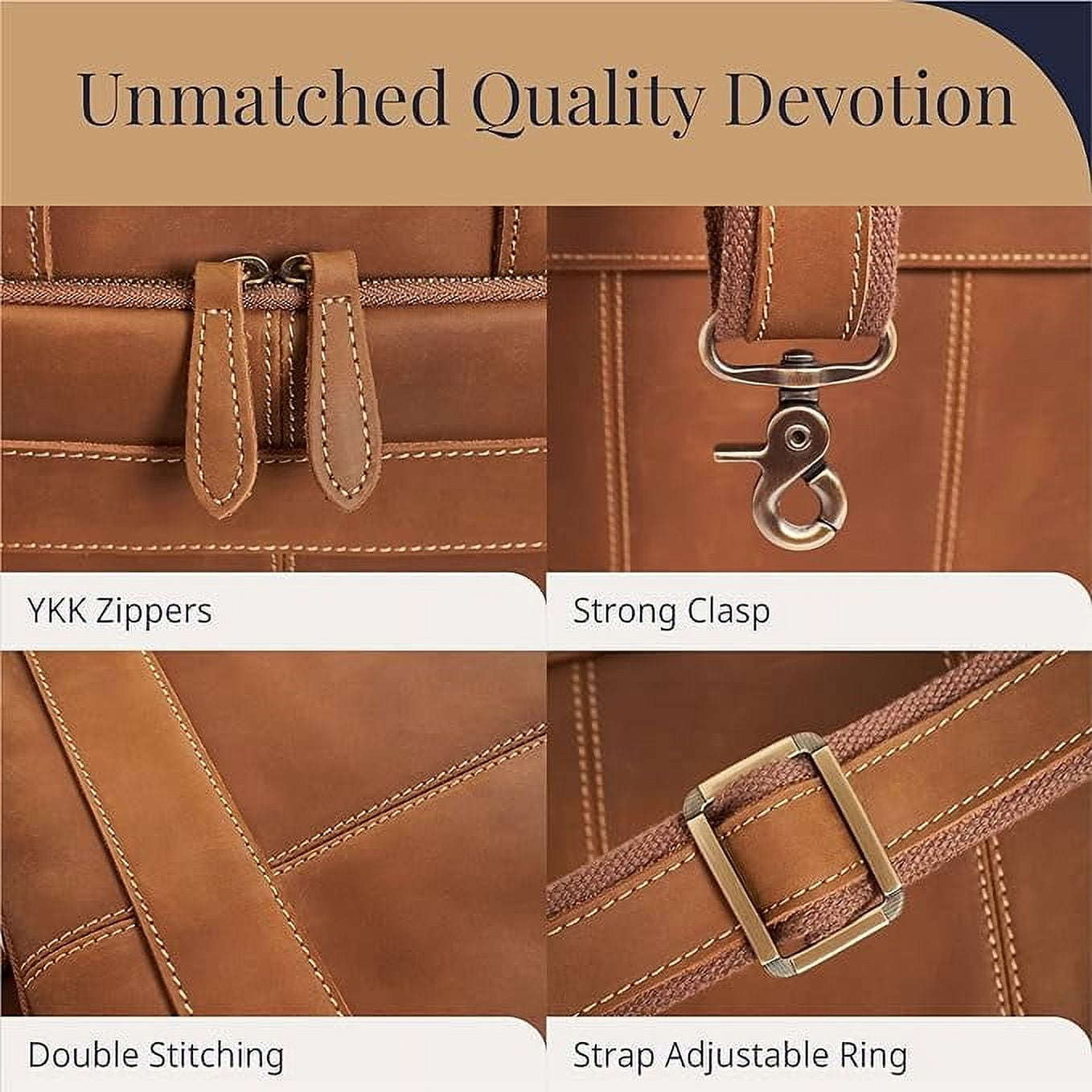 Full-Grain Leather Laptop Briefcase For Men, Leather Computer Bag For Men - Light Brown