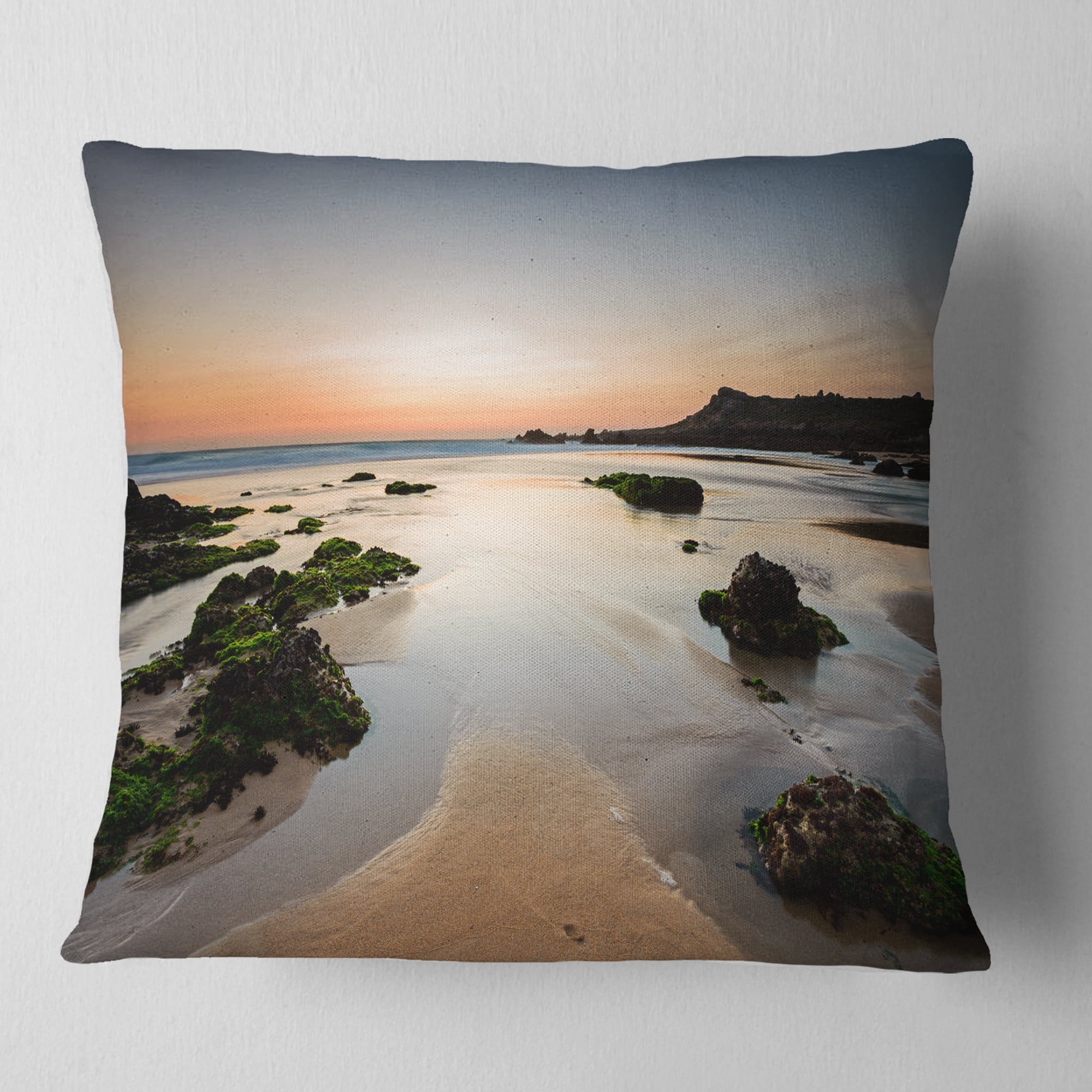 Designart Dark Waters at Sunset - Seashore Photography Throw Pillow - 16x16