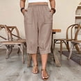 thumbnail image 3 of Bloomae Plus Size Capri Pants Womens Summer Palazzo Harem Capris Pants Drawstring Lantern Beach Pant Ankle Vacation Cropped Pant with Pocket Khaki XXL, 3 of 10