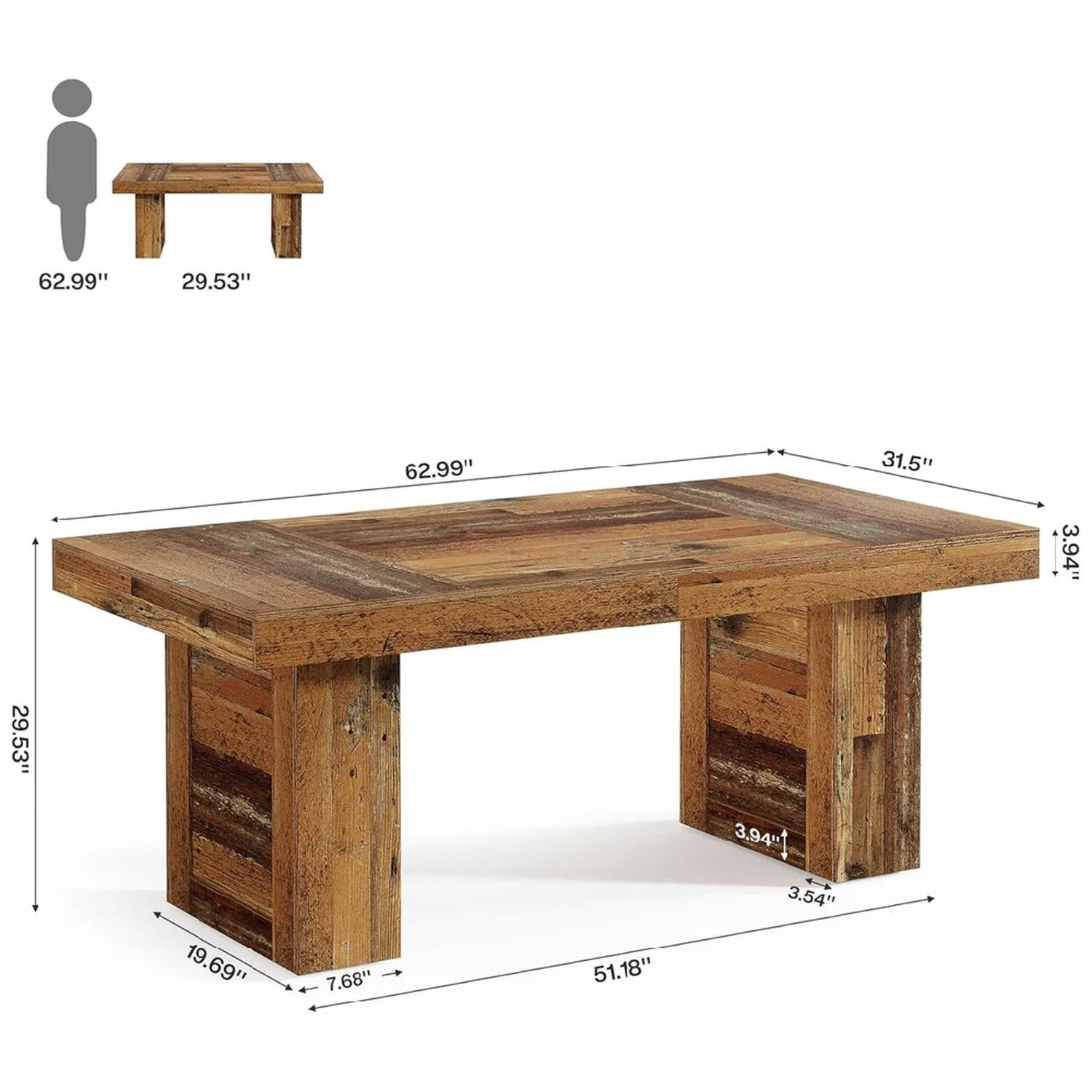 63-inch Rustic Farmhouse Dining Table with Patchwork Wood-Grain Finish