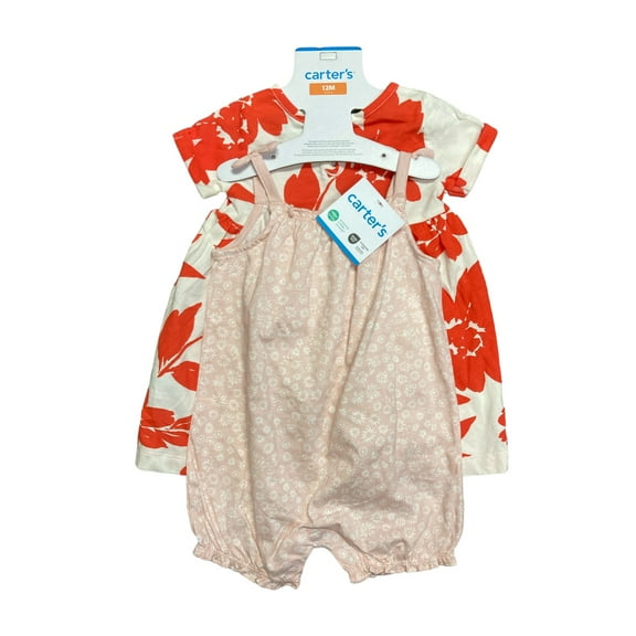 Carter's Infant/Toddler Girl's 2 Piece Dress and Romper Outfit Set (Floral, 12M)