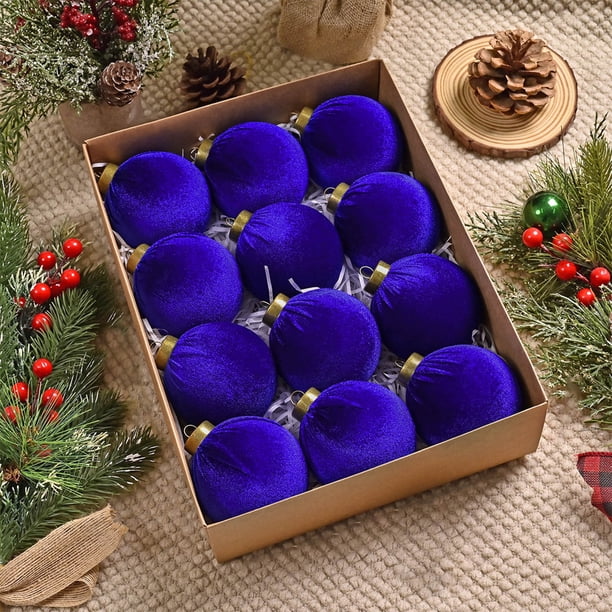 Adornos Navideos Para Rbol, 12 Bolas De Terciopelo Flocado, 8 Cm De Dimetro, Acabado Brillante, Para Decoracin Navidea, Adornos Navideos Para El Hogar, Elegante Rojo Y Dorado, Para, UKHBMC
