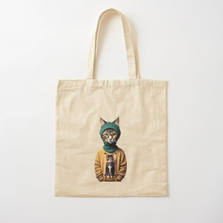 Cool Hipster Style Cat Wearing Glasses And A Sweater With Cat Print Cotton Tote Bag Canvas Tote Bag  Family Gift For Mother  Her
