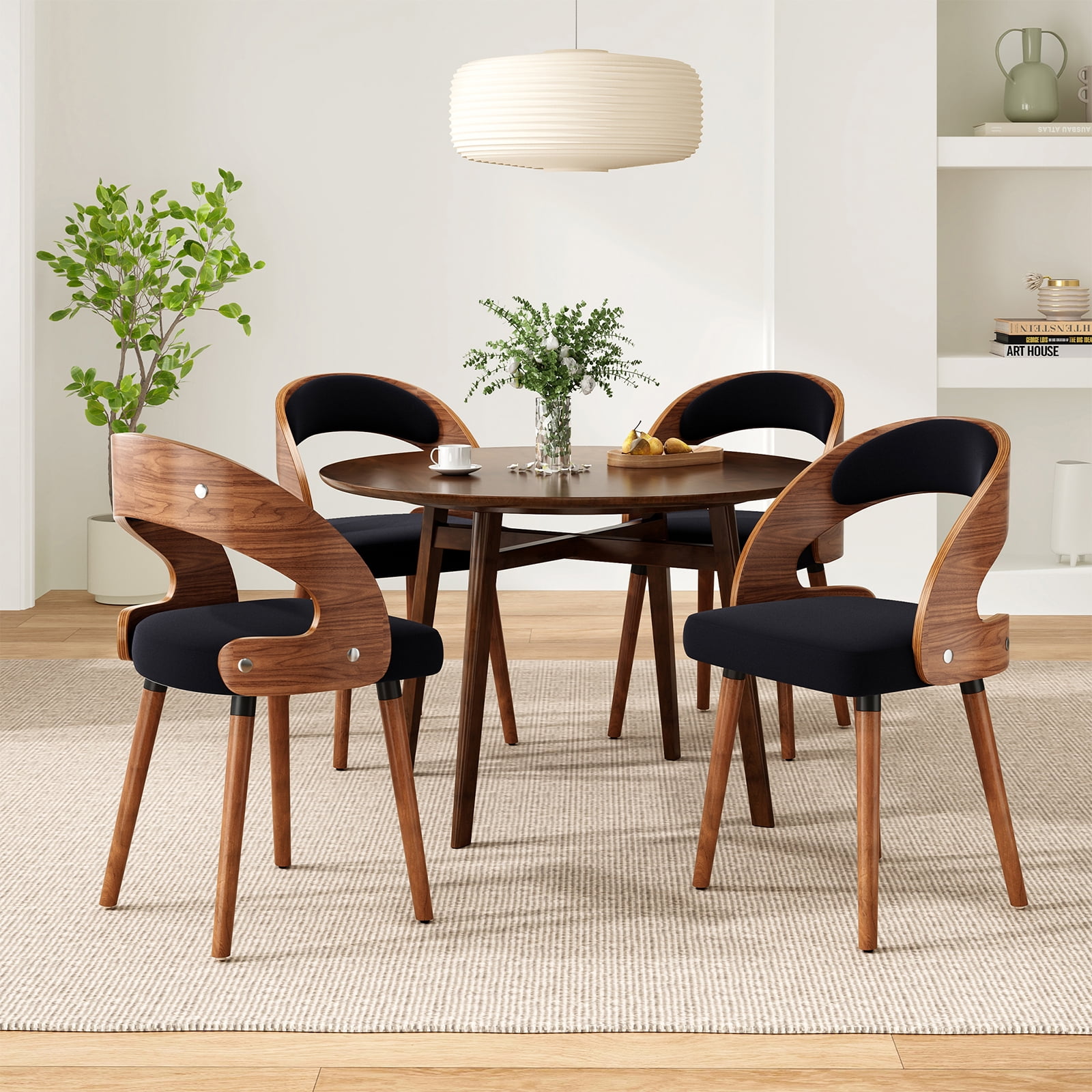 Farini Set of 2 Wood Dining Chairs with Curved Backrest for Kitchen Dining Room, Black