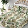 thumbnail image 3 of Ambesonne Woodland Fitted & Flat Sheet with Sham 3 Pcs Set, Nature Woods Pattern Boho, Twin, Beige Emerald and Fawn, 3 of 5