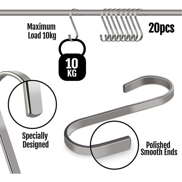 S Shaped Hooks, 20 Pack S Hooks Hanging Hooks Heavy Duty S Hooks 8.5cm Stainless  Steel Metal Hanging Hanger S Hooks Pan Hooks for Kitchen, Bathroom,  Bedroom, and Office - Black 