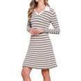 thumbnail image 4 of INSPIRE CHIC Sweater Dress for Women's Casual Long Sleeve Striped V Neck A Line Above the Knee Ribbed Knit Dresses M Camel White, 4 of 6