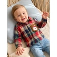 thumbnail image 5 of RUINIXCW Toddler Baby Boy Christmas Plaid Shirts Outfit Infant Baby Boys Fall Winter Gingham Shirt Long Sleeve Lapel Button Down Santa Chest Pocket Shirt Tops, 5 of 10