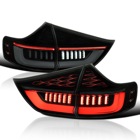 Spec-D Tuning Black Smoke Full LED Tail Lights w/ Sequential Turn Signal and White Dynamic Fiber Optic Lights w/ Startup Animation Compatible with 2011-2014 Toyota Sienna, Left Right Pair Assembly