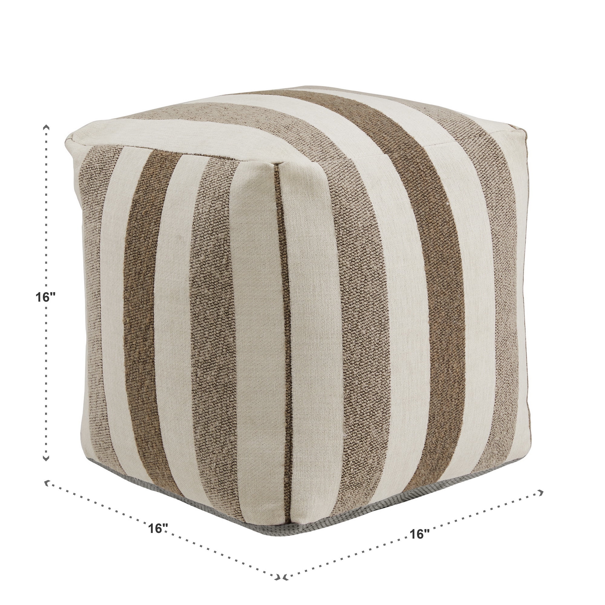 Weston Home Dinant Upholstered Square Pouf Ottoman, Brown Tone Stripe Pattern Fabric