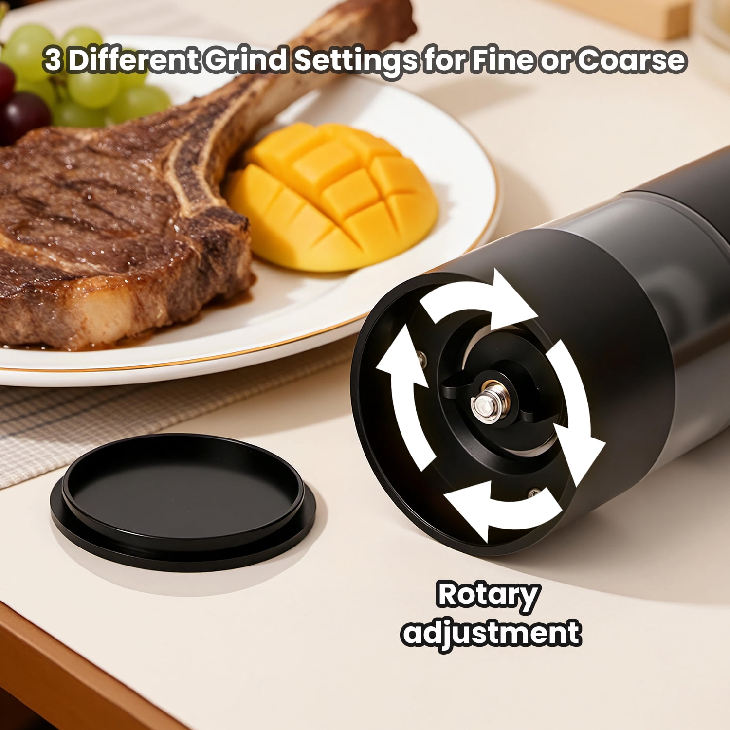 Cordless Electric Spice Grinder, USB Rechargeable Salt & Pepper Mill with Adjustable Grind, Stainless Steel Kitchen Tool