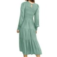 thumbnail image 3 of Frontwalk Women Sexy Long Sleeve Maxi Dresses Crew Neck Loose A Line Dress Ladies Solid Color Holiday Light Green L, 3 of 3