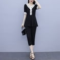 thumbnail image 3 of ZenCart Women's Summer Casual Two-Piece Set V Neck Short Sleeve Lace Trim Top Seven-quarter Pants Set Lady Work Outfit, 3 of 7