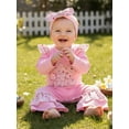 thumbnail image 3 of Spewahor Infant Baby Girl Easter Spring Jumpsuit 0 3 6 12 18 Months Long Sleeve Round Neck Floral Bunny Embroidery Rompers, 3 of 9