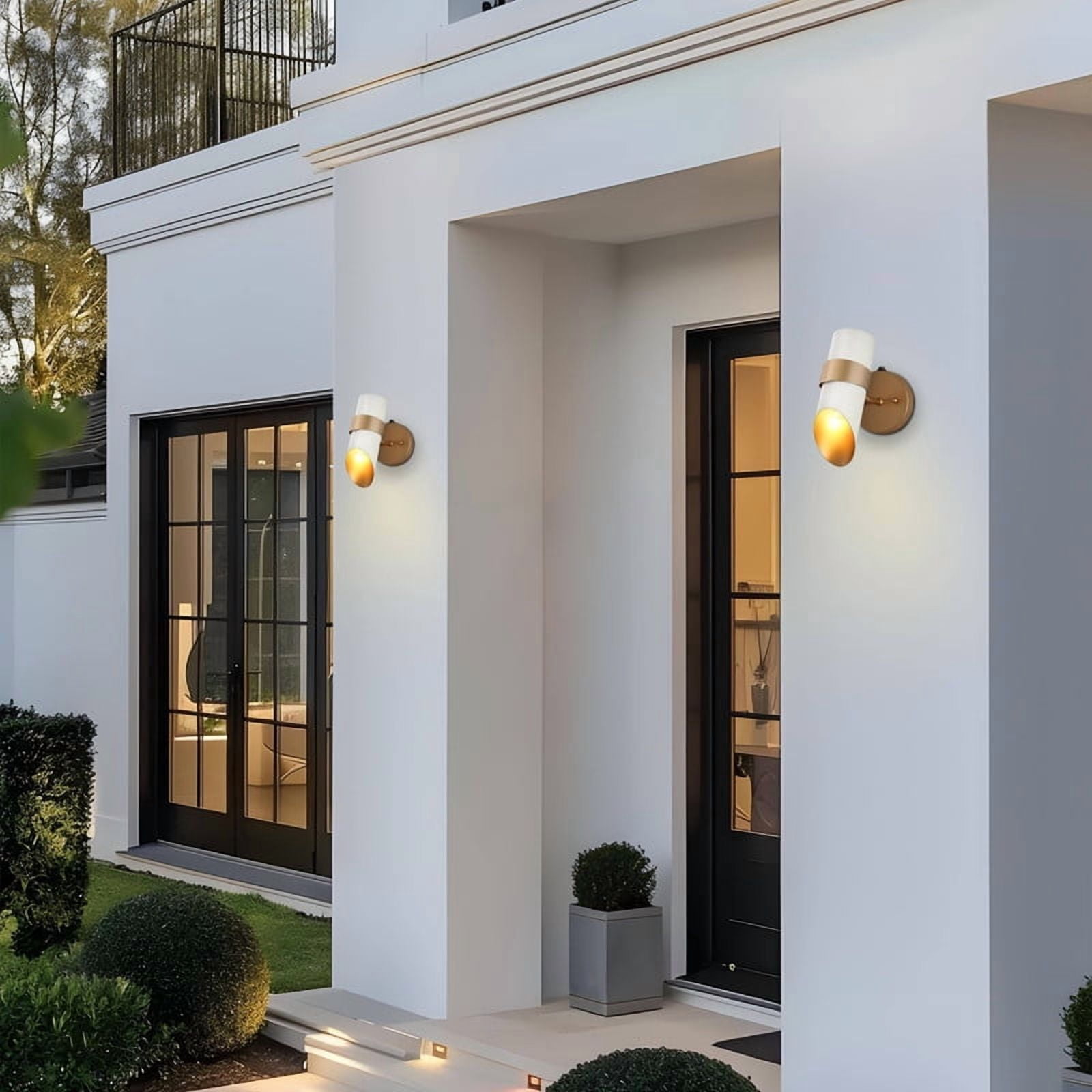 LNC Dusk to Dawn Outdoor Wall Light,10" H Gold White Modern Wall Sconce,Waterproof Metal Exterior Light for Porch,Garage,Entryway