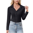 thumbnail image 2 of Purcolt Women's Stretchy Button Down Shirts Business Casual Collared Long Sleeve Blouses Trendy Slim Fit Tunic Tops for Work Office, 2 of 8