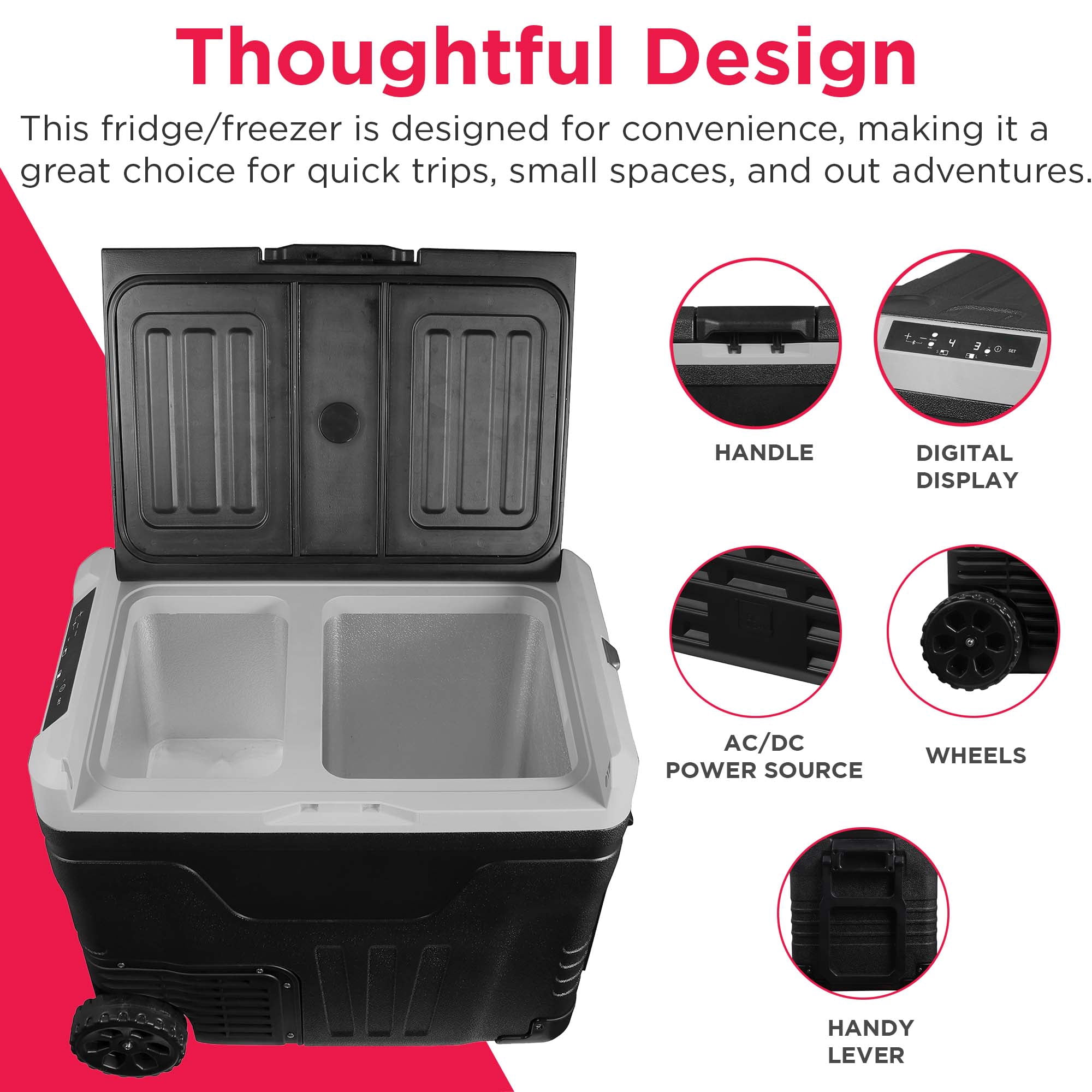Frigidaire 49 Qt. (46L) Portable Convertible Refrigerator/Freezer, Dual Zone Smart Trolley-with App, Car Fridge, Black
