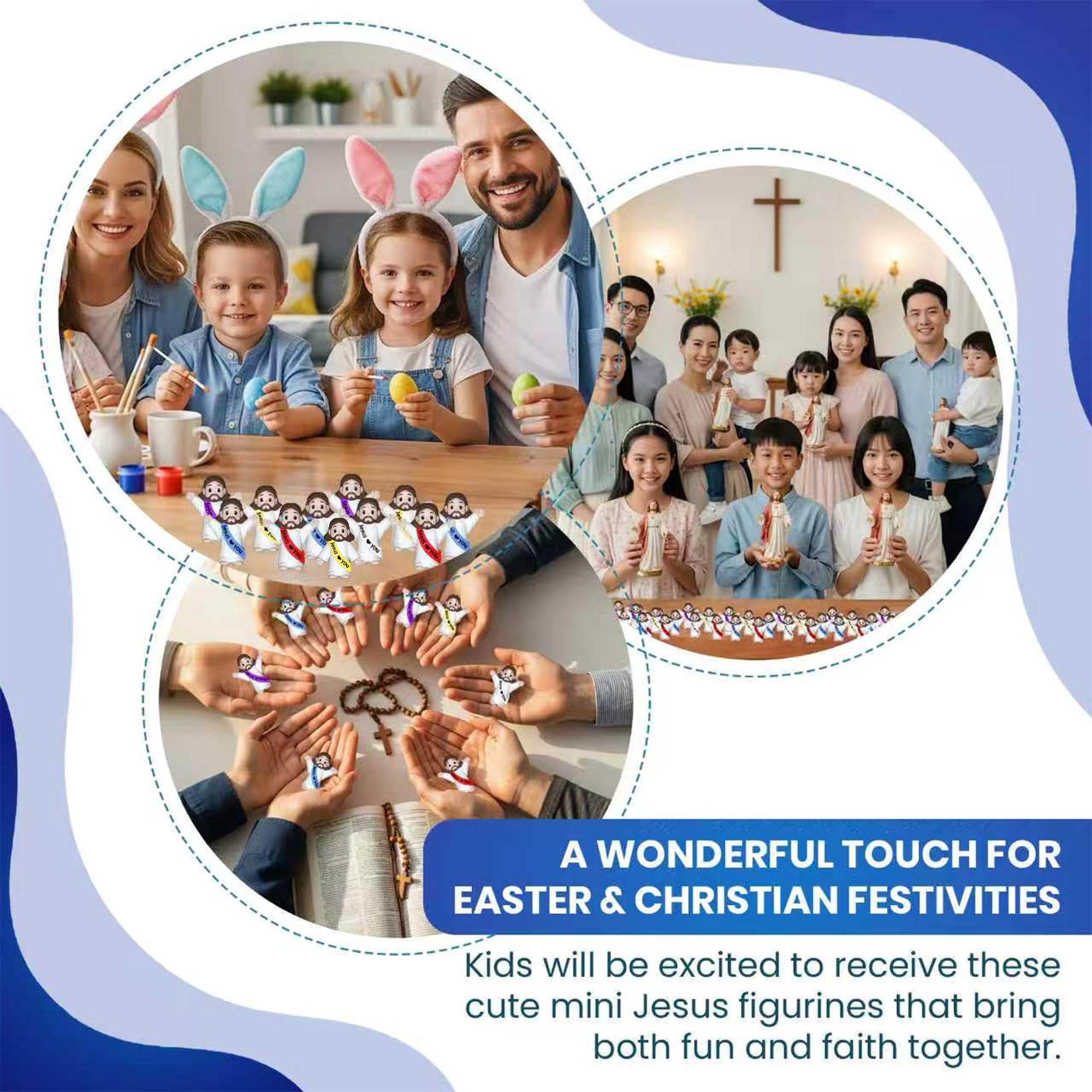 Jesus Loves You Figures 100 Pack – Multicolor Mini Jesus Figurines in Bulk, Little Jesus Figures for Easter, Church, and Religious Celebrations (Hand up)