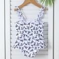 thumbnail image 3 of Rggeeun Toddler Girls One-Piece Cute Floral Pattern Wide Straps Square Neck U-Back Elastic with Ruffle for Summer Pool Party Comfort Bathing Suit,Black,6 Years, 3 of 7