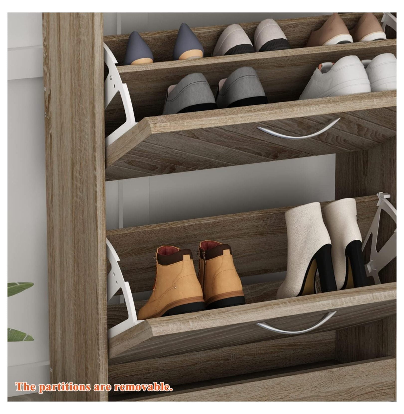 Modern Shoe Storage Cabinet with 3 Drawers & Twill Louver Doors, Wood 3-Tier Shoe Rack Storage Organizer for Entryway, Hallway & Bedroom, Brown (22.4”L x 9.4”W x 42.3”H)