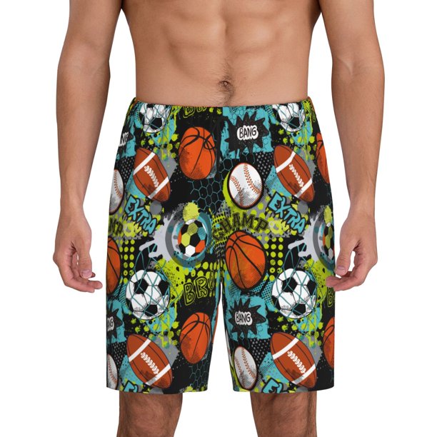 Fotbe Balls Pantalones Cortos de Pijama para Hombre, Ropa de Dormir, Pantalones de Pijama Cortos para Hombre-Medium