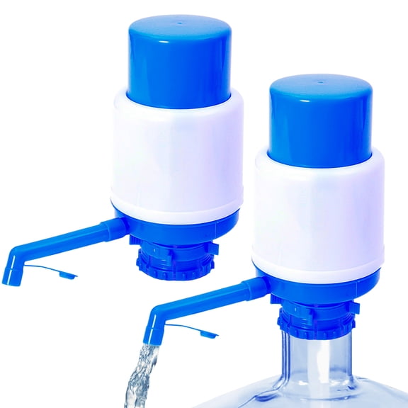 2Pcs Manual Water Pump for 5 Gallon Bottles, Manual Hand Pressure Water Dispenser, Fits Most 2-6 Gallon Bottles, with Sanitary Cap, BPA-Free ,Blue