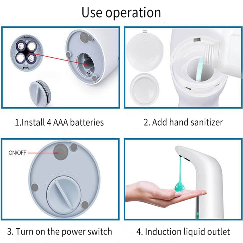 Automatic Soap Dispenser Touchless Sensor Hands Free Soap Dispenser Battery Operated Soap Dispenser 400ml Pump Electronic Drippy Liquid Soap Dispensers for Kitchen Bathroom
