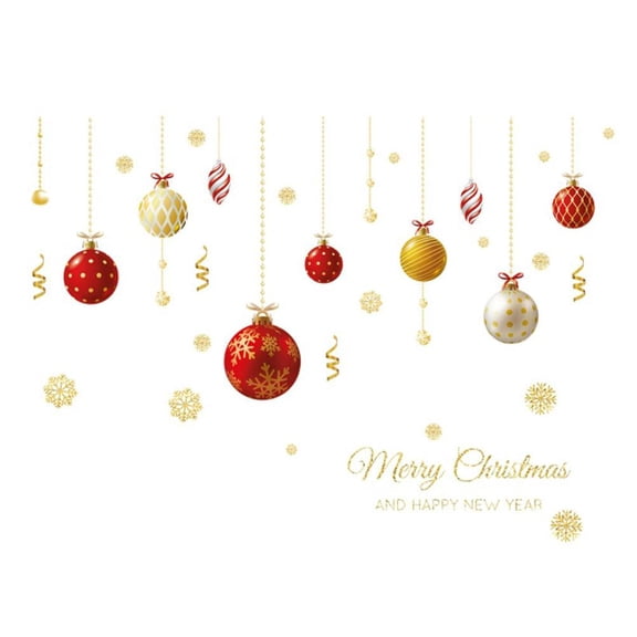 Christmas Decorative Glass Door Stickers, Winter Snows Window Decal Cling Hanging Xmas Balls, Large Red and Gold Ornaments with Snowflakes Window Stickers, for Holiday Party Outdoor Ornament