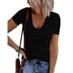 thumbnail image 1 of Camiseta versátil de moda de verano elástica acanalada con botones delanteros y cuello en V de manga corta, 1 of 4