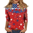 thumbnail image 2 of JoveMarine Women's Mid-Neck 3/4 Sleeve T-Shirt Flag Independence Day Printed Casual Top Patriotic Blouse for Spring Fall Daily Wear Red 3XL, 2 of 6
