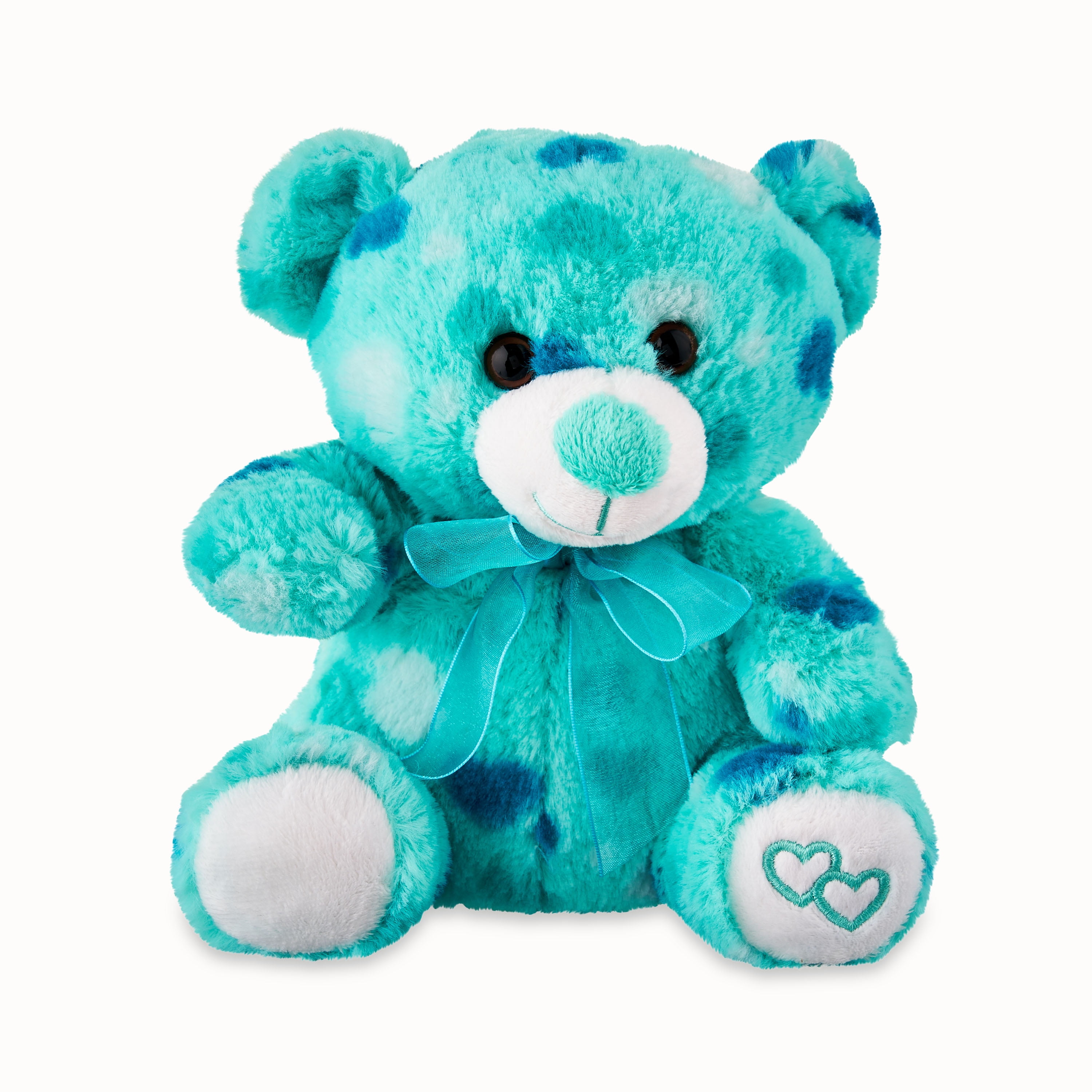 Way to Celebrate! Valentine’s Day 8in Soft Expression Plush Teddy Bear, Teal with Hearts