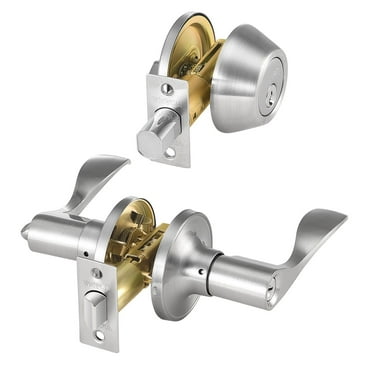 5-Pack Keyed Alike Deadbolt Lockset - Satin Nickel Lever Door Handle Set