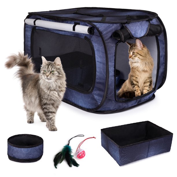 Cheering Pet Cat Travel Crate, Portable Pop Up Cage with Collapsible