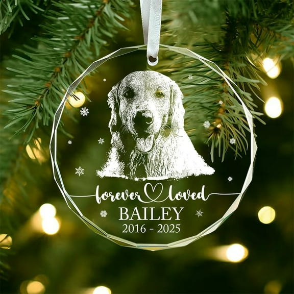 Personalized Pet Memorial Glass Ornament – Engraved Dog Portrait Ornament, Christmas Pet Ornament, Pet Loss Sympathy Gift, Dog or Cat Loss Keepsake