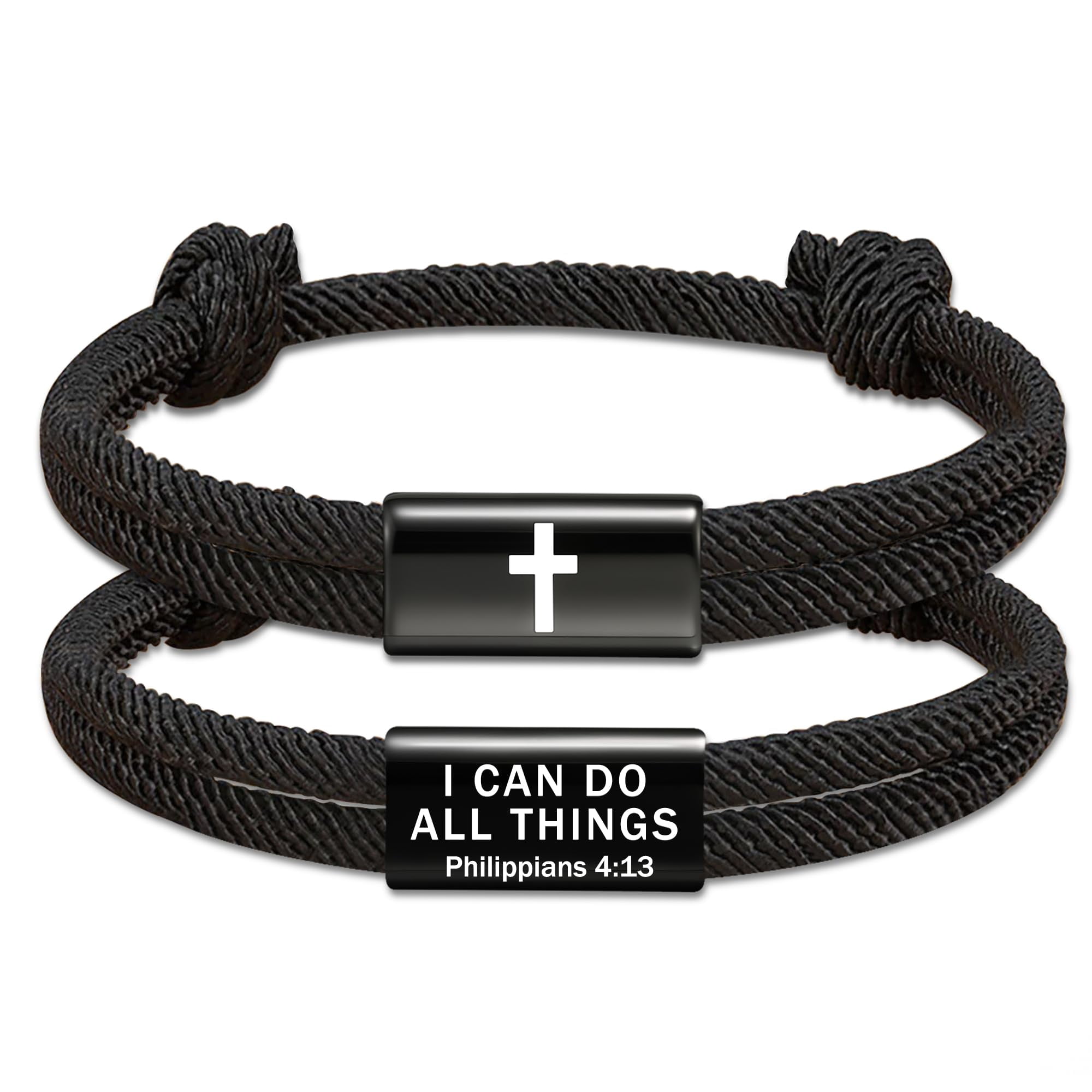 APSVO Black Cross Bracelets for Men Bible Verse Braided Rope Bracelet Catholic Religious Christian First Communion Birthday Graduation Fathers Day Jewelry Gifts Teen Dad Him Adults Ideas