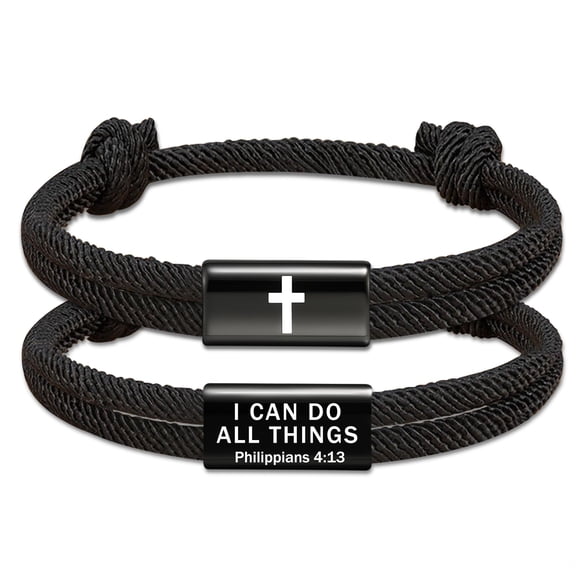 APSVO Black Cross Bracelets for Men Bible Verse Braided Rope Bracelet Catholic Religious Christian First Communion Birthday Graduation Fathers Day Jewelry Gifts Teen Dad Him Adults Ideas