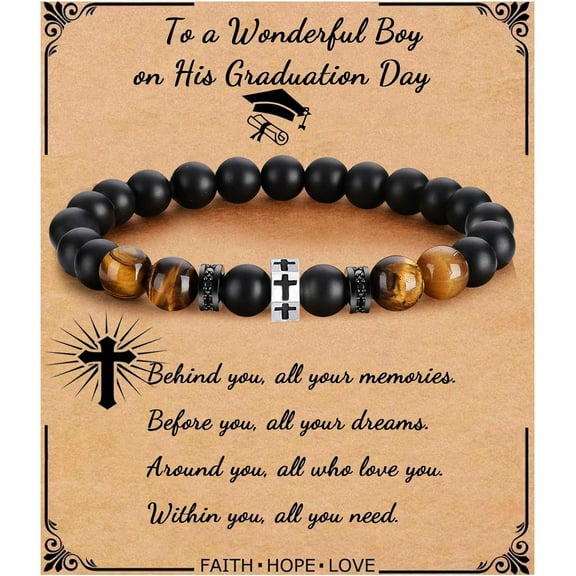 Cross Bracelet for Men Son Brother Boyfriend Father Dad Husband Father's Day Birthday Christian Religious Faith Graduation Anniversary Christmas Jewelry Gift for Man