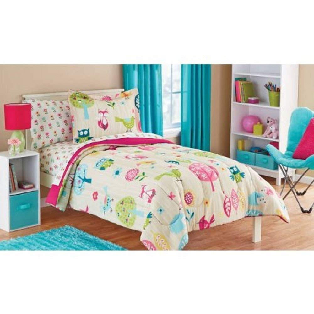 White Pink Green And Blue Owl Bird Cute Kids Twin Bedding Set 5 White Pink Green And Blue Owl Bird Cute Kids Twin Bedding Set 5 Piece Bed In A Bag Includes 1forter Flat Sheet Fitted 1