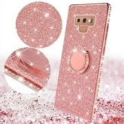 Galaxy Note 9 Case,For Samsung Galaxy Note 9 Cute Glitter Phone Case Kickstand Rhinestone Ring Stand Shock Proof Sparkly Clear Cover for Girls Women - Rose Gold