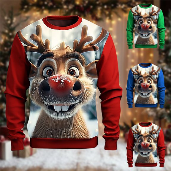 Ankola Unisex Ugly Christmas Sweatshirt Funny 3D Graphic Pullover Long Sleeve Crewneck Sweater for Women Men