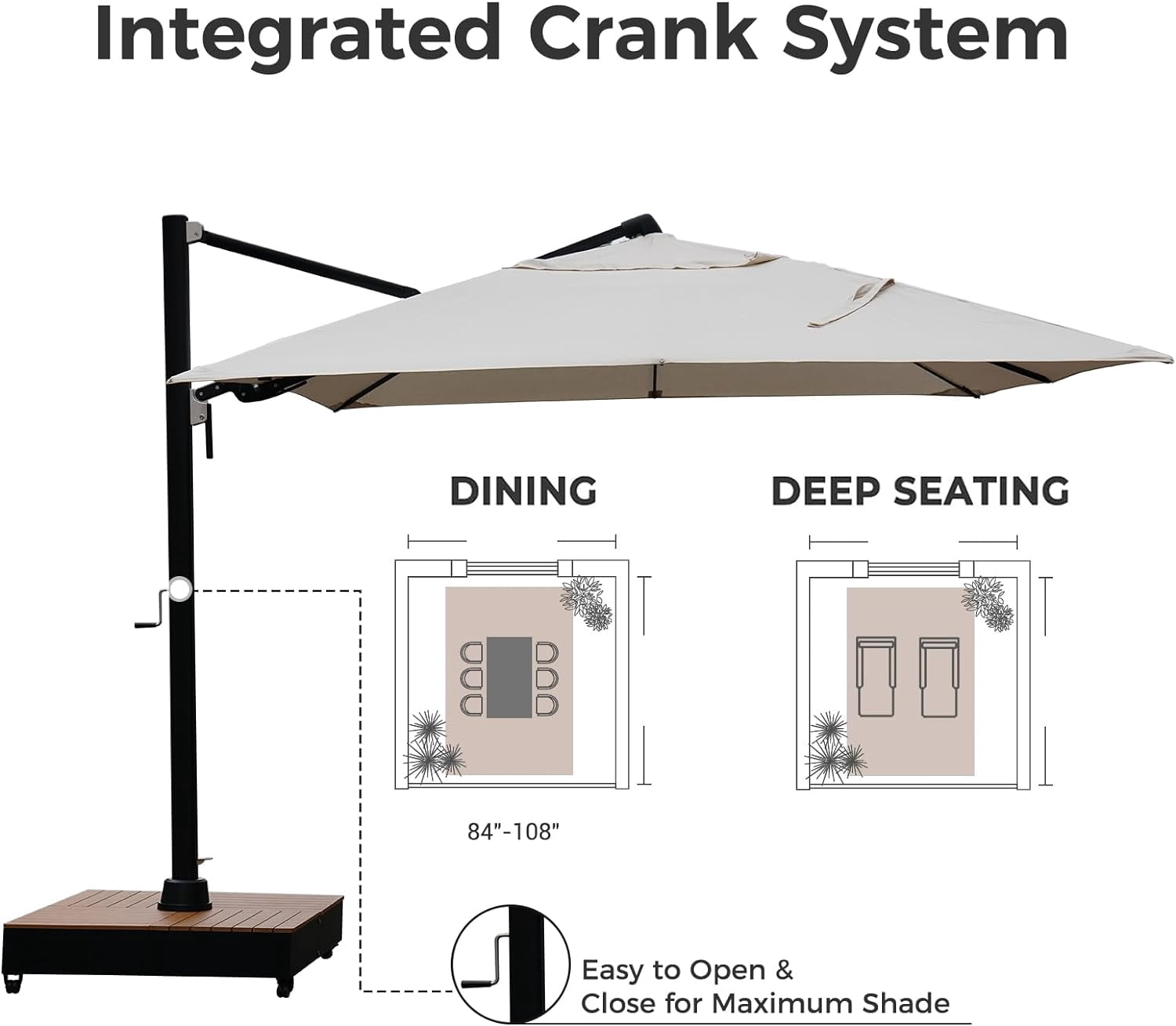 Grand Patio 10x13 ft Outdoor Cantilever Umbrella with Acrylic Fabric & Base & Cover for Poolside, Deck, Backyard, Black Pole