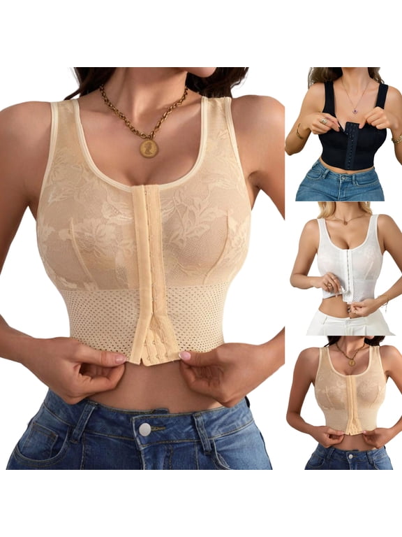 Women's Front Closure Corset, Lace Longline Bra, Plus Size Bras, Shapewear For Women, Top Bras With Support And Push Up, Shapewear Tank Tops Complexion XL