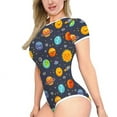 thumbnail image 4 of Women Slim Romper Cartoon Print Short Sleeve Round Neck Playsuit Home Sleepwear, 4 of 11